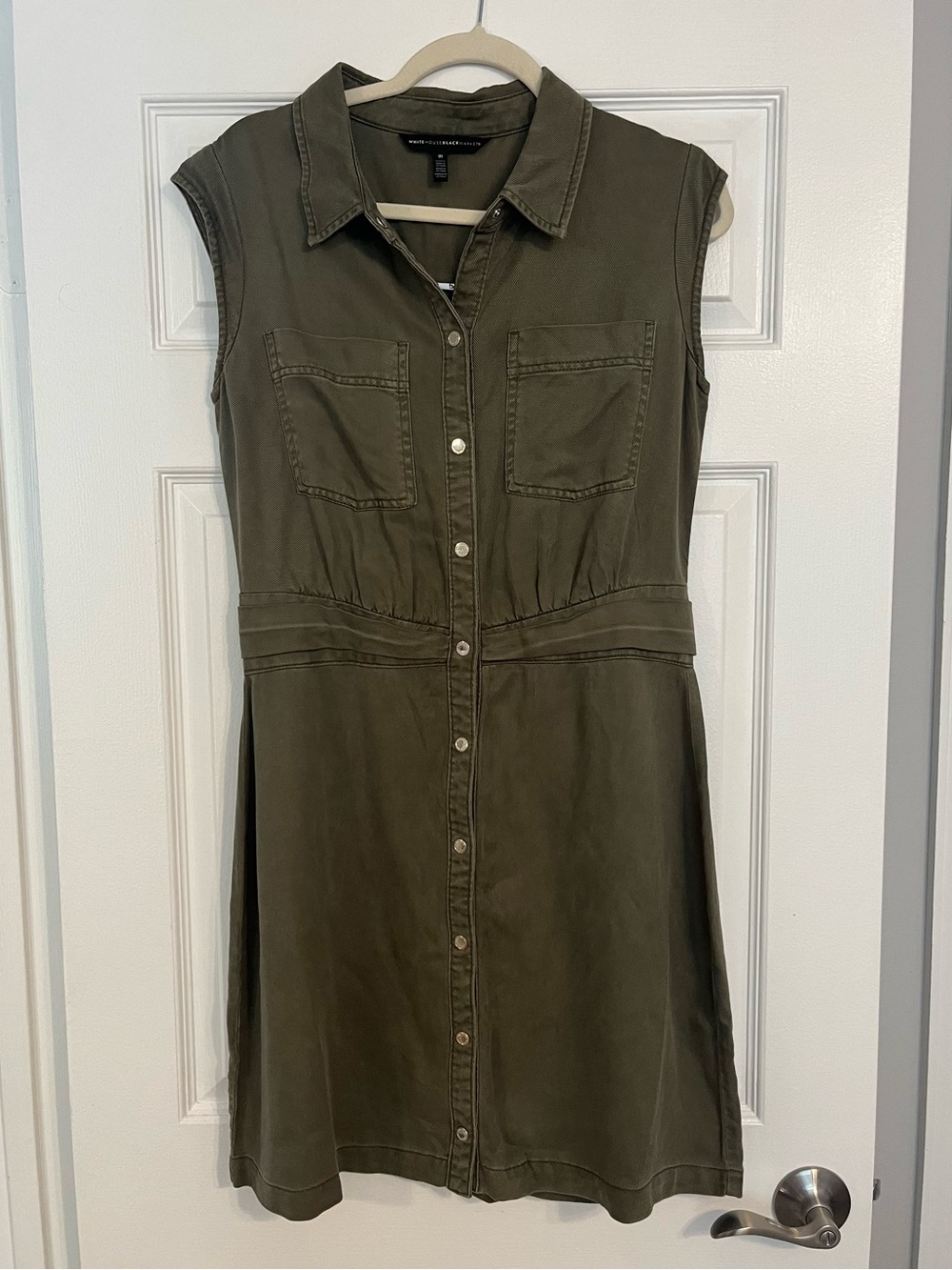 White House Black Market 100% Lyocell Olive Green Sleeveless Shirt Dress